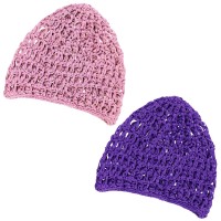 Geyoga 2 Pieces Mesh Crochet Hair Net Rayon Knit Snood Hat Cover Crocheted Sleep Cap For Women Pink Purple