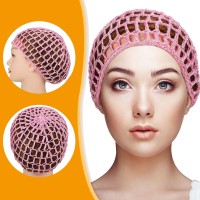 Geyoga 2 Pieces Mesh Crochet Hair Net Rayon Knit Snood Hat Cover Crocheted Sleep Cap For Women Pink Purple