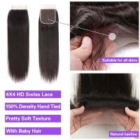 Brazilian Straight 3 Bundles With Closure 26 28 3020 Straight Hair Bundles With 4X4 Hd Closure Free Part 100 Unprocessed Virgi