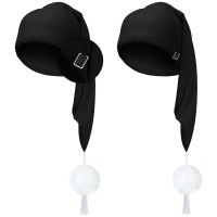 2 Pcs Silk Night Sleeping Cap Men Adjustable Stocking Cap Drawstring Night Sleeping Cap With Pom Ball For Daily Use Black