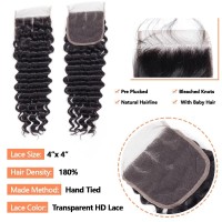 12A Brazilian Deep Wave Bundles With Closure Human Hair 14 16 1812 Curly Hair Bundles Human Hair With Closure 180 Density Unpro