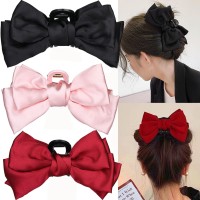 Zyigyi 5 Inch Hair Bow Claw Clips For Women Girl With Long Thick Hair 3 Color Pink Black Red