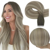 Full Shine Tape In Hair Extensions Color 4 Brown Fading To 7 Light Brown And 80 Blonde 12In Virgin Tape In Hair Extensions Human