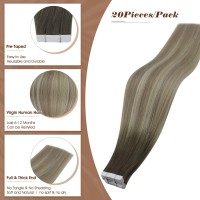 Full Shine Tape In Hair Extensions Color 4 Brown Fading To 7 Light Brown And 80 Blonde 12In Virgin Tape In Hair Extensions Human