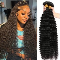 Perstar Human Hair Deep Curly Bundles Brazilian Deep Wave 3 Bundles 14 16 18 Inch 12A Virgin Hair Wet And Wavy Human Hair Weave