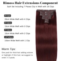 Rimoss Clip In Hair Extensions Real Human Hair Soft 24 Inch Burgundy Red Remy Human Hair Clip In Extensions Straight Premium 7