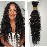 Human Braiding Hair For Boho Knotless Braids Water Wave Curly Human Hair Braiding Hair Bulk Human Hair For Braiding Wet And Wavy