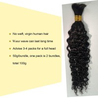 Human Braiding Hair For Boho Knotless Braids Water Wave Curly Human Hair Braiding Hair Bulk Human Hair For Braiding Wet And Wavy