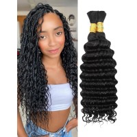 Human Braiding Hair Deep Wave Bulk Human Hair For Braiding No Weft Curly Braiding Hair Extensions For Boho Braids Wet And Wavy