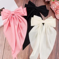 Velscrun Hair Accessories Satin Hair Bows In White Black And Pink 3 Oversized Clips With Long Tails For Women And Girls