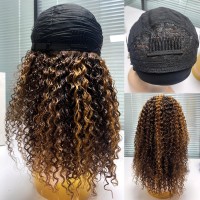 Xsy Highlight Ombre Kinky Curly Headband Wig Human Hair 20 Inch Headband Wigs For Women Human Hair Glueless None Lace Front Curl