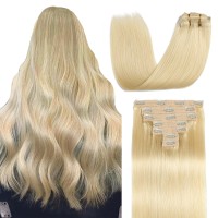 Sisily Clip In Hair Extensions Real Human Hair Premium Human Hair Clip In Extensions Bleach Blonde Soft Straight Hair Extensio