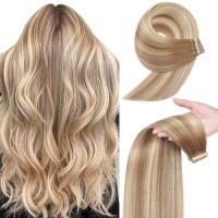 Tape In Hair Extensions 20Pcs Balayage Medium Brown Mixed Dark Blonde 14 Inch Straight Human Hair Extensions Tape In Seamless S