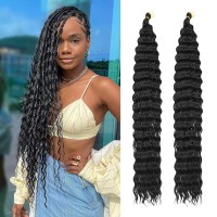 Qrhsuka Curly Braiding Hair 18 Inch 2 Packs Ocean Wave Crochet Hair For Black Women Deep Wave Braiding Hair For Boho Braids 18