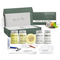 Terra Pure Green Tea Amenity Accessory Kit 1 Oz Travel Size Shampoo Conditioner Lotion Body Wash 2 Soap Bars Shave De