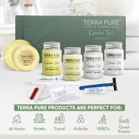 Terra Pure Green Tea Amenity Accessory Kit 1 Oz Travel Size Shampoo Conditioner Lotion Body Wash 2 Soap Bars Shave De