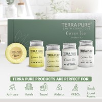 Terra Pure Gree Tea Amenity Kit Boxed Hotel Toiletries Bulk Set 1Oz Travel Size Shampoo Conditioner Lotion Body Wash Bo