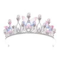 Tiara Butterfly Crown Gold Pearl Headband Rhinestone Hairpiece For Wedding Bridal Prom Birthday Party Cosplay Silver