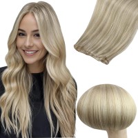 Full Shine Genius Weft Hair Extensions Hand Tied Weft Extensions Color Ash Blonde Mix Golden Blonde Human Hair Sew In Extensions