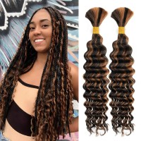 2 Bundles Human Braiding Hair For Boho Braids 20Inch 100G P1B30 10A Brazilian Virgin Deep Wave Bulk Human Hair For Braiding W