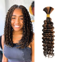 1 Bundle Human Braiding Hair For Boho Braids 14Inch 40G P1B30 10A Brazilian Virgin Deep Wave Bulk Human Hair For Braiding Wet