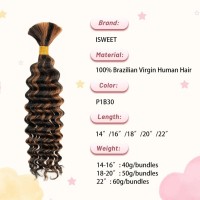 1 Bundle Human Braiding Hair For Boho Braids 14Inch 40G P1B30 10A Brazilian Virgin Deep Wave Bulk Human Hair For Braiding Wet