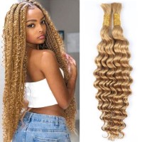 Human Braiding Hair Deep Wave Bulk Human Hair For Braiding 16Inch No Weft 100G 2Bundles1Pack 10A Brazilian Virgin Curly Micro