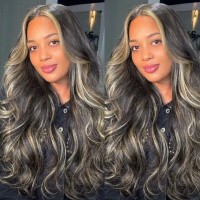 Quandian 30 Inch Balayage Highlight Lace Front Wig Human Hair Fb27 Colored Body Wave Lace Front Wigs Human Hair 13X6 Hd Lace 18