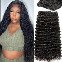 Hntl Deep Wave Human Hair Bundles 12A Brazilian Deep Curly Bundles Human Hair 3 Bundles 100 Unprocessed Virgin Remy Wet And Wav