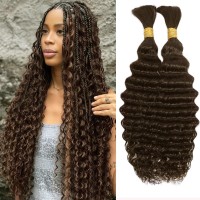 Deep Wave Bulk Human Braiding Hair For Boho Braids Chocolate Brown 100 Human Hair Unprocessed Brazilian Curly Human Hair For Hu